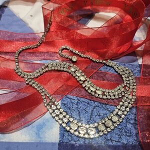 Vintage Albert Weiss Silver-Tone Crystal Rhinestone Double Layered